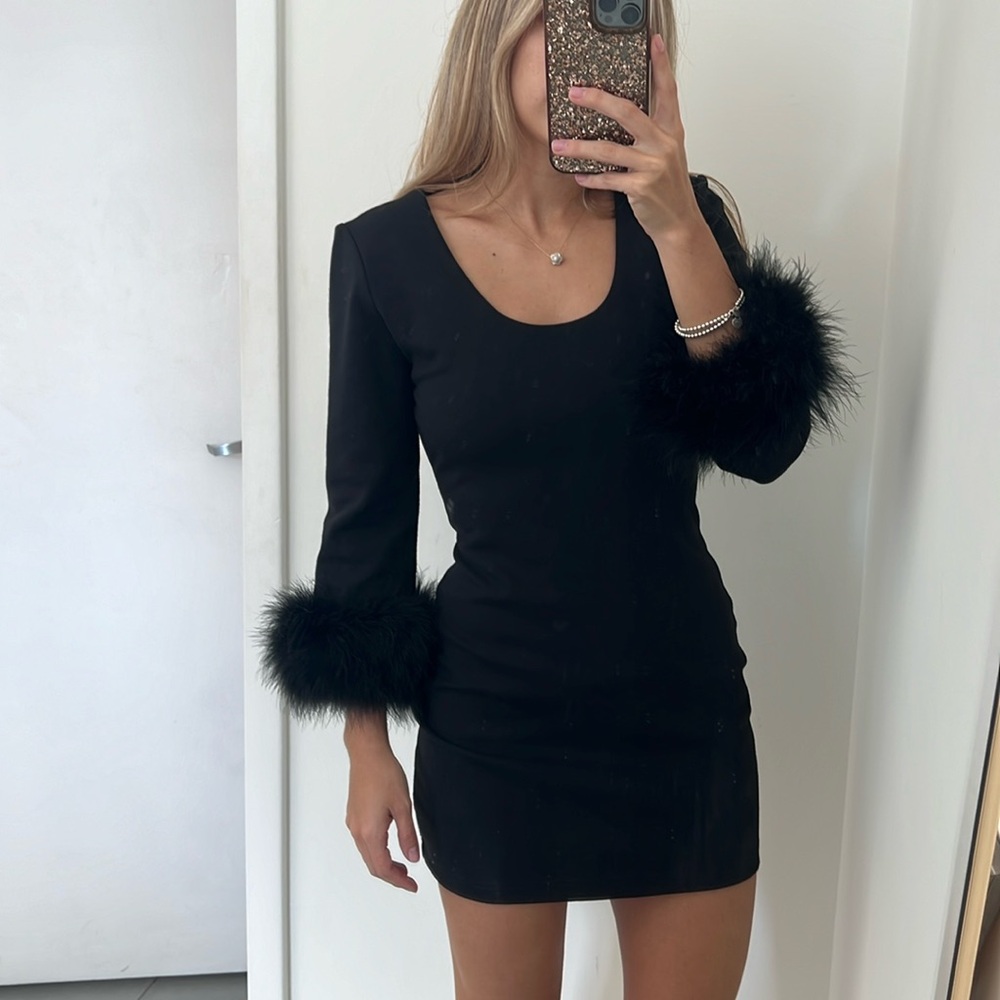 Black furry sleeves dress